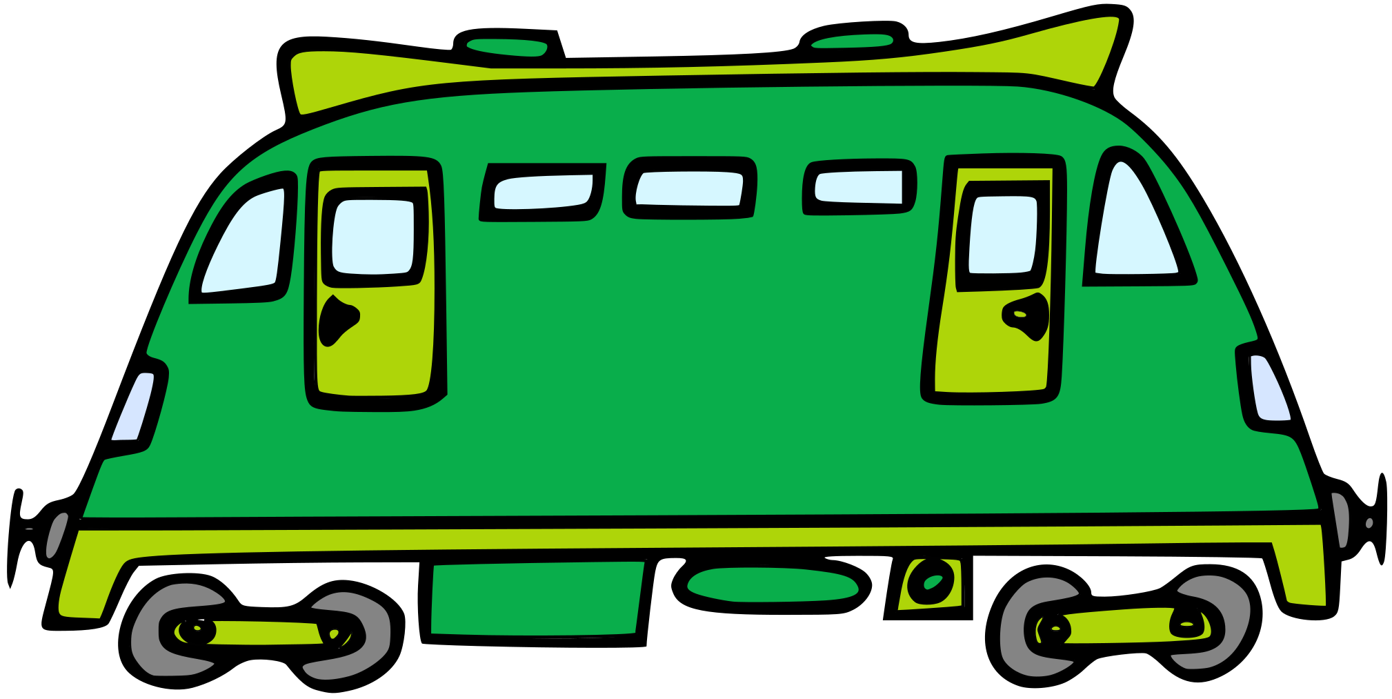 Autorská ilustrace pro děti zelená lokomotiva vlak Hravé stroje